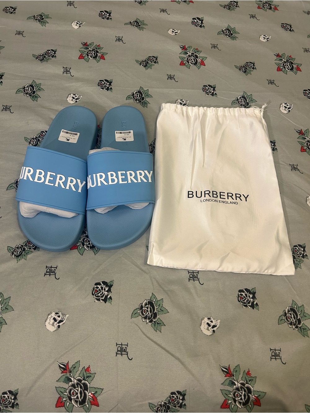 Burberry Light Blue Logo Slide Sandals